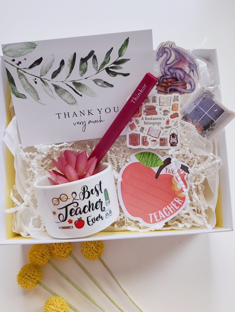 Teacher Appreciation Succulent Cactus Gift Box Stationary Set.